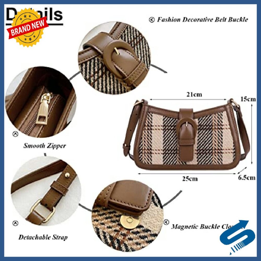 Houndstooth Checkered Pattern Shoulder Bag Cresce… - image 3